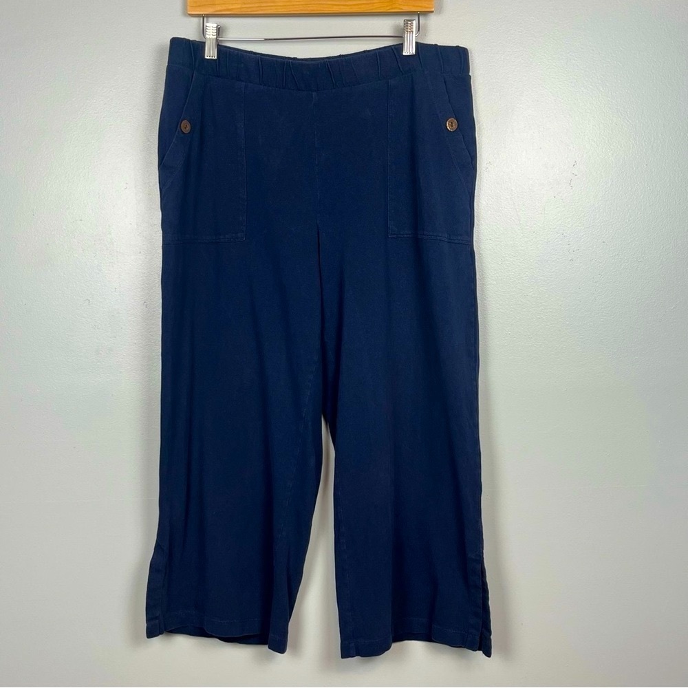 J.Jill PureJill blue cotton linen blend wide leg crop pull-on pants, large.